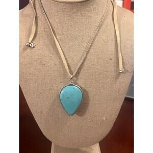 Lucky Brand Reversible Necklace Turquoise & Moonstone on Suede Cord Adjustable